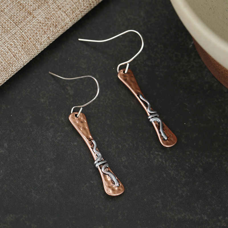 Retro Hammer Patterned Long Silvery Color Ear Hook Earrings